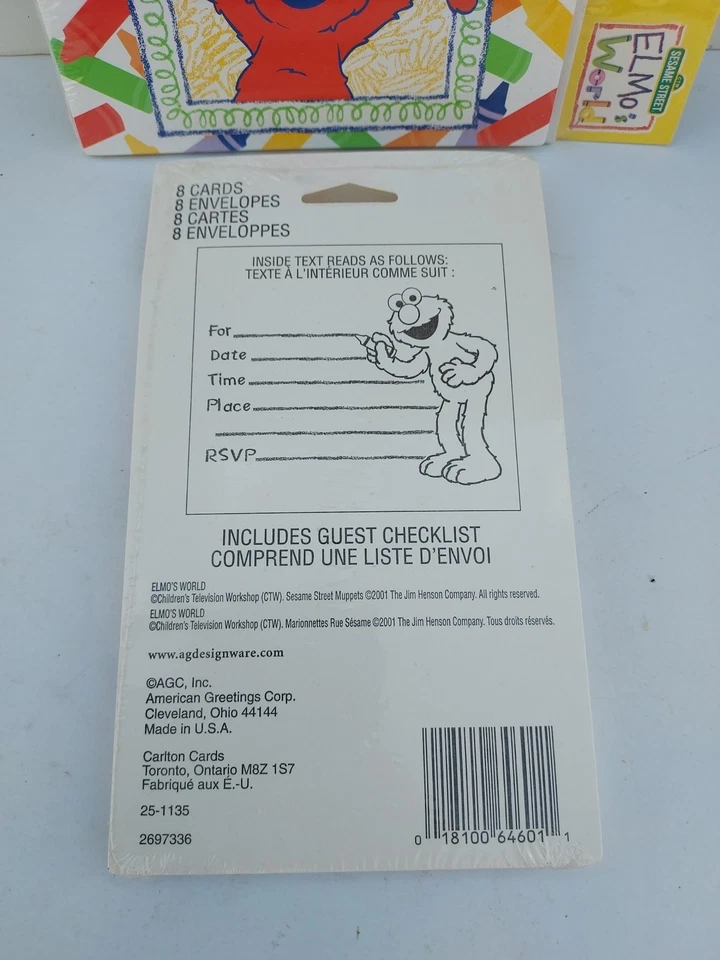 2001 ELMO вечеринки приглашения карты - 8 упаковка новый X 2 плюс вечеринки сумки X 2 лот из 4  - Изображение 3 из 4