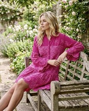 NEW Johnny Was M Medium Hot Pink Mini Shift Dress Lace Babydoll $495 Retail