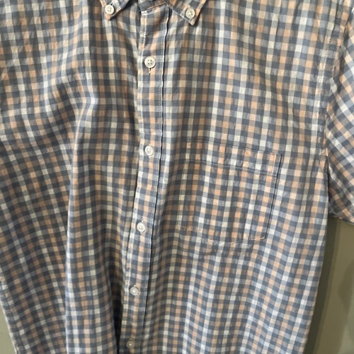 Redherring Short Sleeve Shirt Peach White And Blue Check - Picture 3 of 6