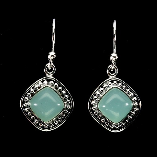 925 Sterling Silver Earrings Cushion Chalcedony 8mm Natural Gemstone Jewelry