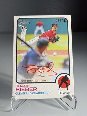 2022 Topps Heritage Shane Bieber Real One Autographs Red Ink /73 #ROA-SB