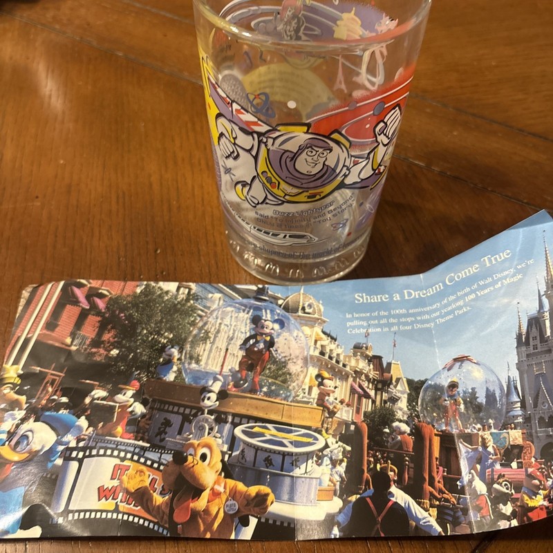 McDonalds Walt Disney 100 Years of Magic Cup Glass EPCOT Buzz Lightyear Mickey