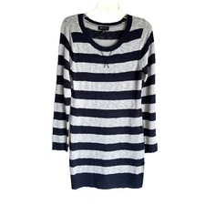 AB STUDIO Sz M Blue Gray Striped Tunic Sweater NWT