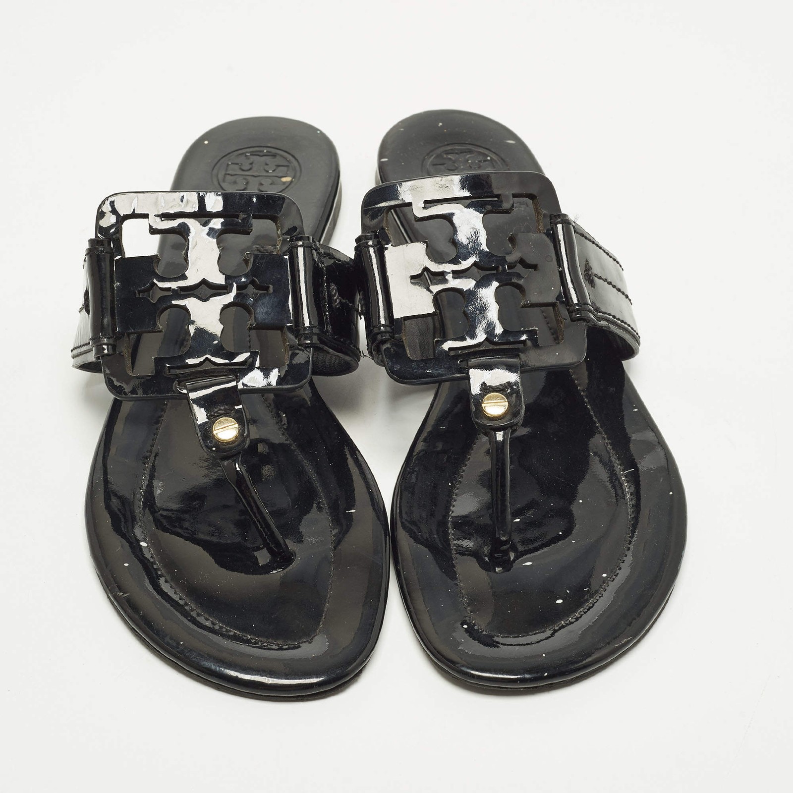 Tory Burch Miller Size 38.5 Black Patent Leather Thong Flats thumbnail 3