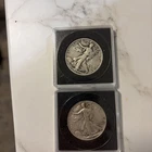 half dollar silver walking liberty two coins . 1941 / 1935