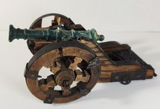 Vintage Miniature Cast Iron Cannon With Wooden Carriage Metal Banding And Nails