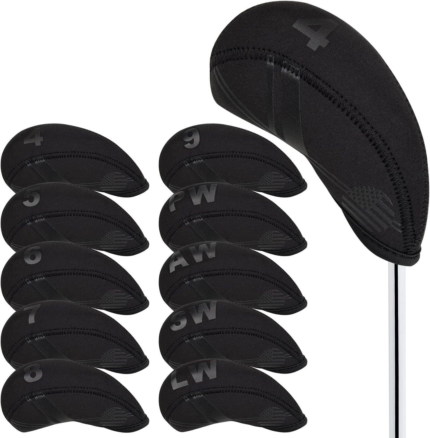 Golf Iron Head Covers 10Pcs Neoprene USA Flag Golf Club Protector Multi Color Go