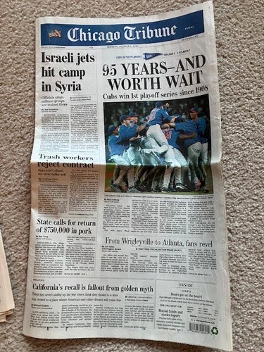 Chicago Tribune Cubs Playoffs October 2003 Newspapers - Steve Bartman - Win/Loss