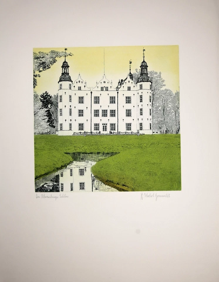 Herbert Grunwaldt 1928-2014: "Das Ahrensburger Schloß" Farbradierung Signiert - Bild 2 von 3
