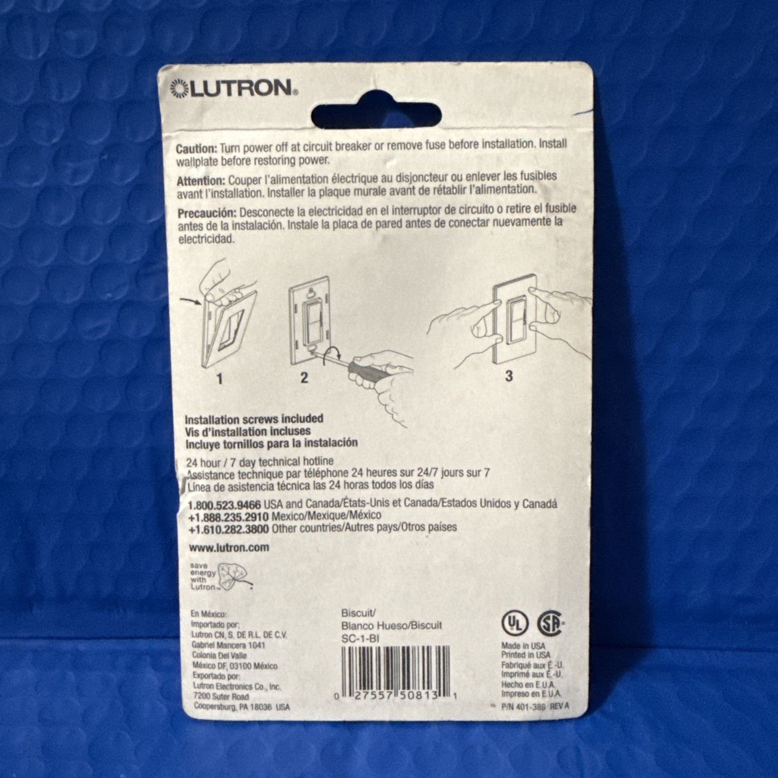Lutron 1 Gang SC-1-BI - Biscuit Wall Plate - Finition Satin - NEW