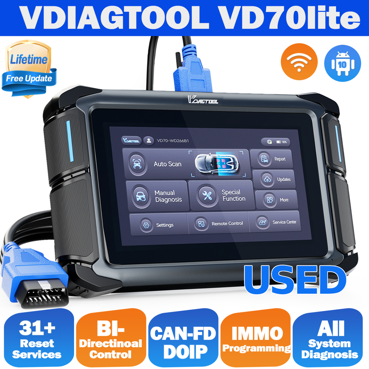USED VDIAGTOOL VD70Lite OBD2 Scanner All System Diagnostic Scan