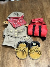 Build A Bear Camping Hiking Backpack Sleeping Bag Shoes Canteen Set Red