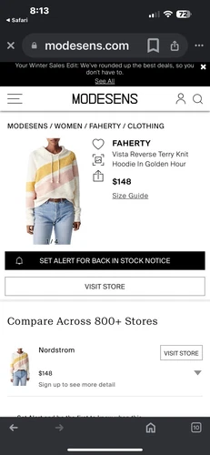 OFF WHITE Felpa con cappuccio Faherty Vista Reverse Terry maglia donna taglia S Gol Hour