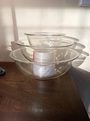 Lot Of 3 Nesting PYREX all caps Clear Glass Bowls 1 liter to 4 qts