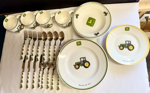 Full Set Gibson China and flatware John Deere 32 Pieces