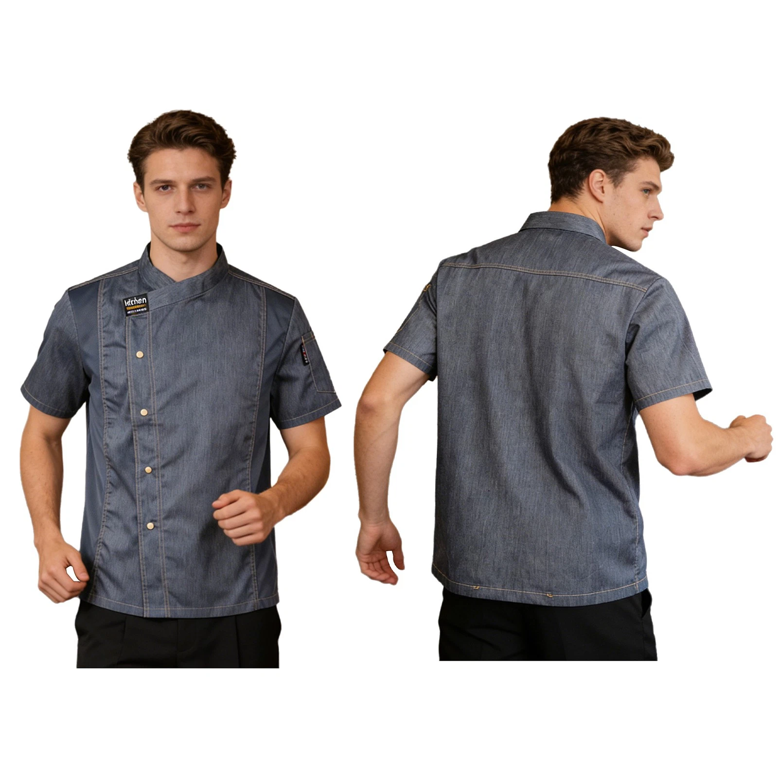 US Mens Chef Coat Jacket Restaurant Kitchen Uniform Long/Short Sleeve Work Wear image 9