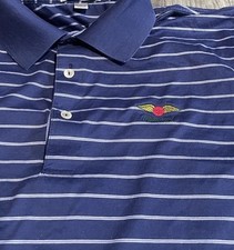 Peter Millar Men's L Short Sleeve Cotton Navy Striped Polo Baltusrol Golf Club