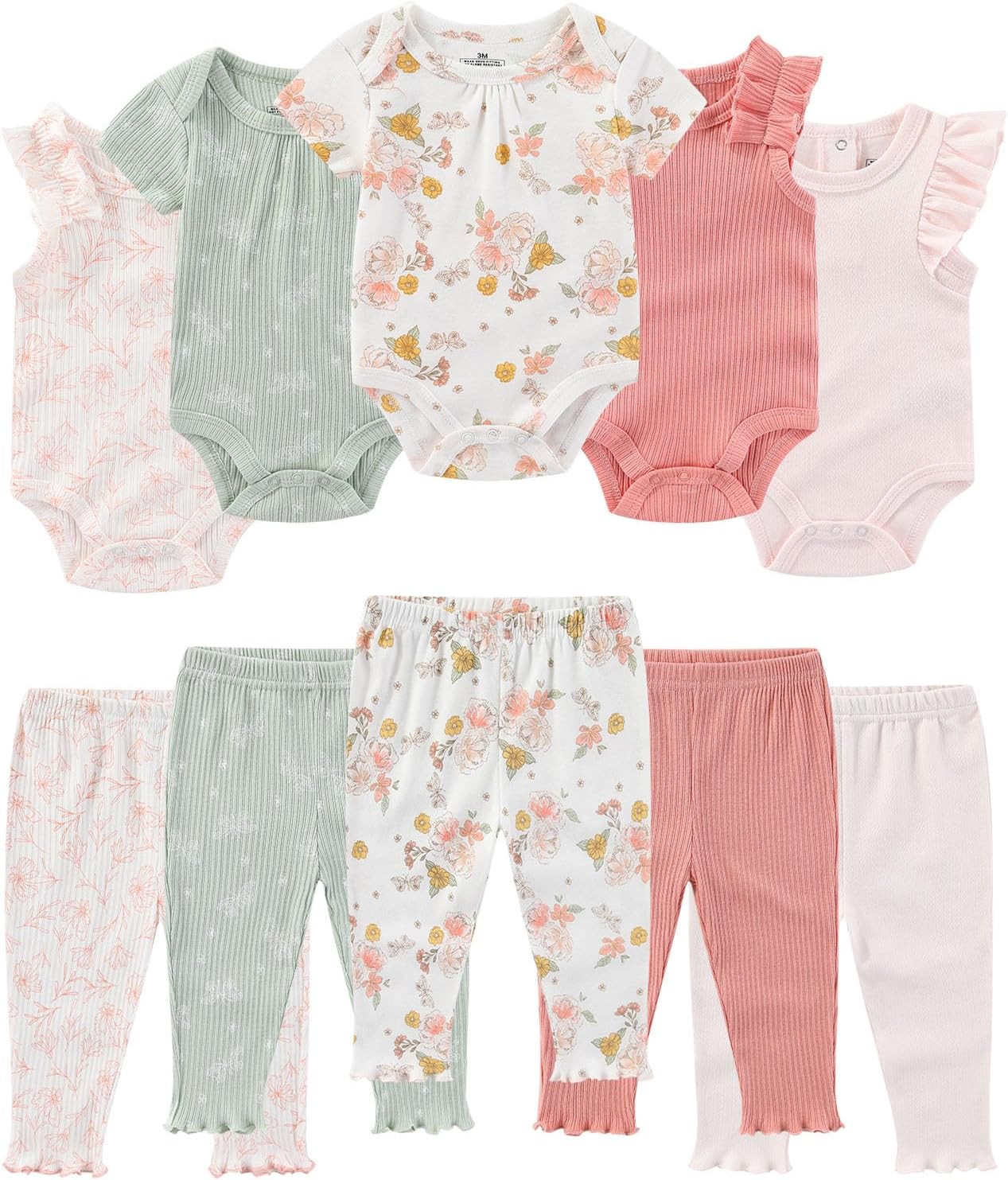 Conjunto Bebe Verano Ribeteado Body y Pantalón Ropa Niño Niña