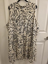 Nine West 4X Plus Zebra Print Shirt Dress Sleeveless Button Knee Length