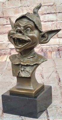 Handgefertigte Goblin Kopf Fantasie Bronze Statue Skulptur Mystisch Dekor Teile