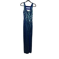 Vtg Niteline Della Roufogali Dress Blue Sequin Gown Maxi Sz 6 Party Formal NEW