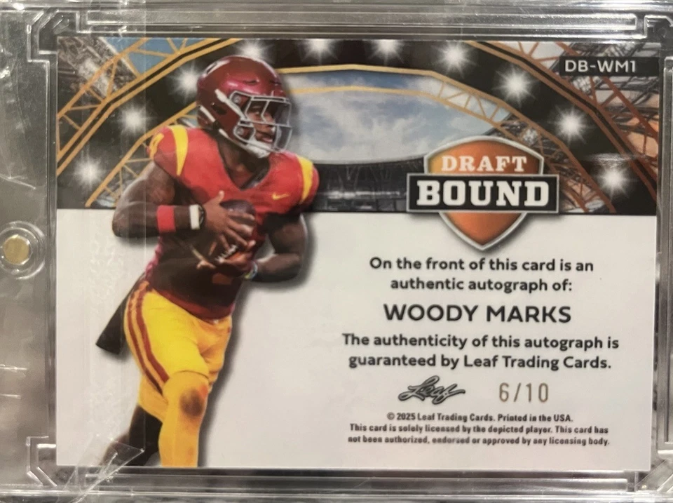 Autógrafo folha de metal 2025 rascunho encadernado Woody Marks 6/10 Houston Texans - Imagem 2 de 2