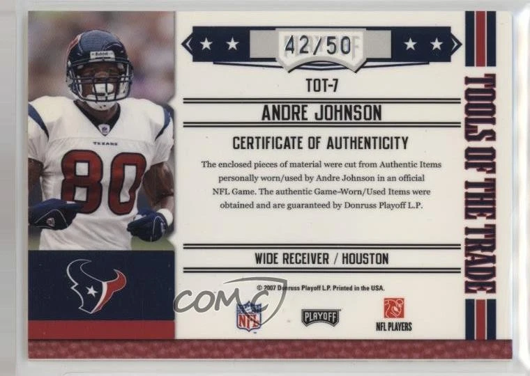 2007 Playoff Absolute Memorabilia Red Jumbo Jersey /50 Andre Johnson #TOT-7 HOF - Image 2 of 2