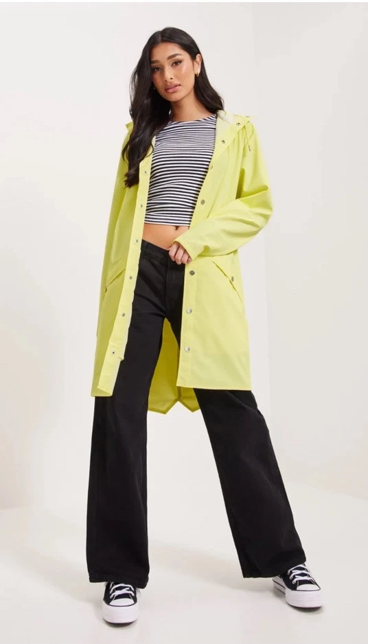 Rains Brand Long Jacket Raincoat Straw Yellow XL Rain Hooded Lightweight NEW