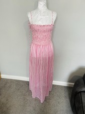 Pink & White Striped Maxi Beach Dress Cover-Up – No Size (Fits S–M)