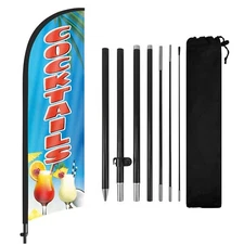 Cocktails Feather Flag Banner, 8Ft Advertising Sign with Pole & Ground Stake