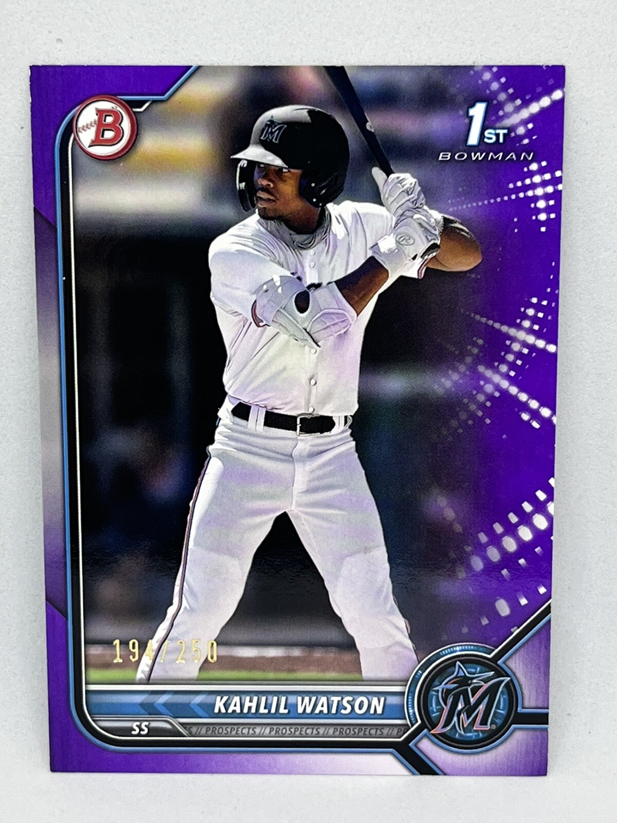 2022 BOWMAN KAHLIL WATSON PURPLE PAPER PARALLEL # /250 MIAMI MARLINS #BP-3