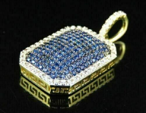 2 kt Lab Created blauer Saphir Herren Erkennungsmarke Form Anhänger 14 K Gelbgold Finish - Bild 4 von 5