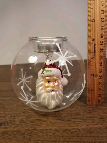 Vtg Santa Head Glass Ornament Tea Light Votive Candle Holder Christmas in Box - Picture 5 of 7