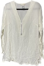 Michael Kors Long Sleeved Cover-up Tunic Top with Zipper, Cream, Women's M