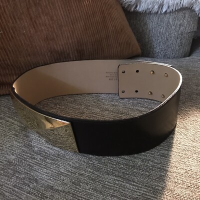 Vintage St. John Ladies Leather Belt Wide Large Gold Buckle 