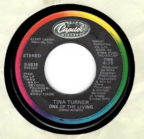 45RPM, TINA TURNER, ONE OF THE LIVING ' FROM MAD MAX'LP' NM ' ROCK - Picture 3 of 4