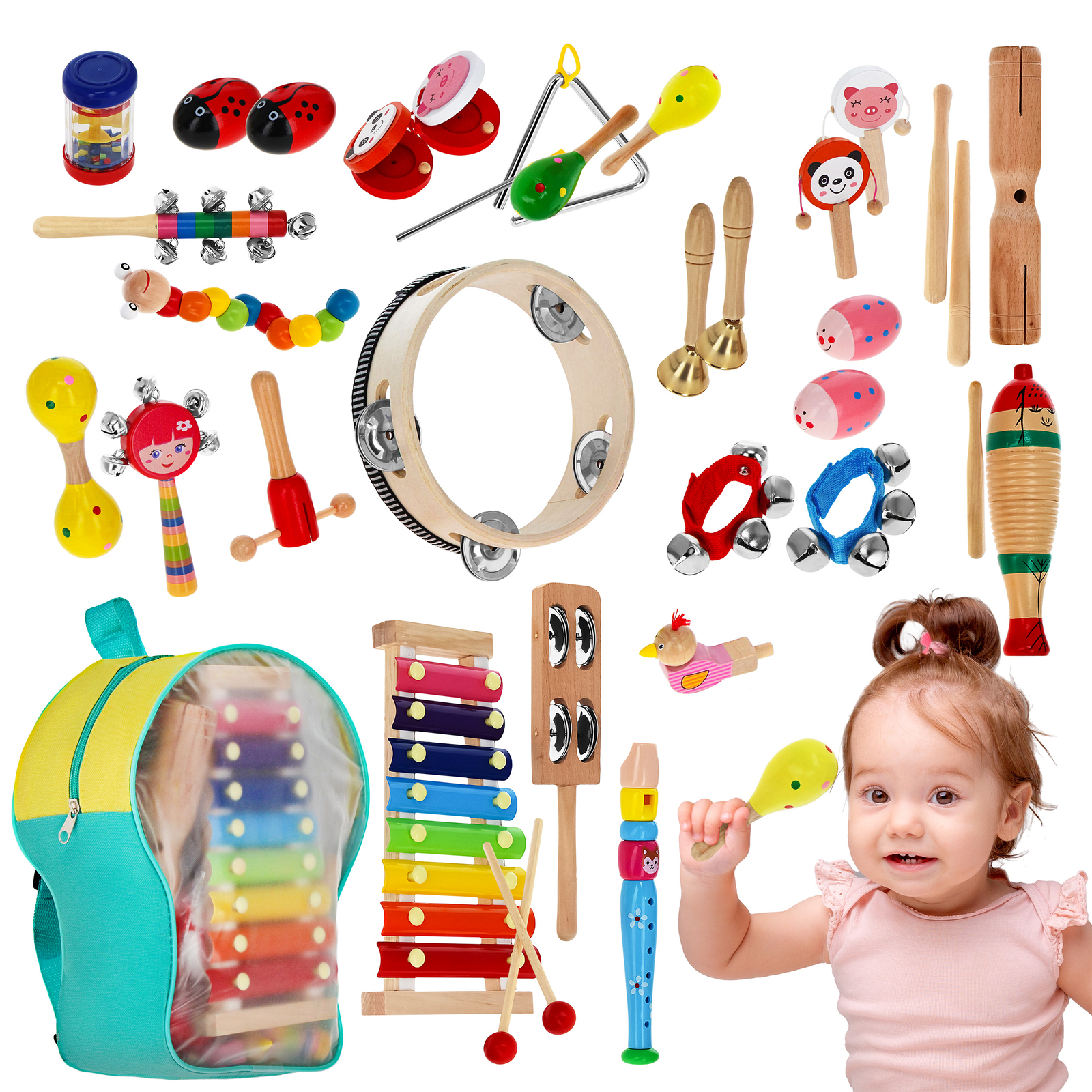 Acorn Baby Music Instrument Set - Toy Musical Instruments 28pc Percussion Set