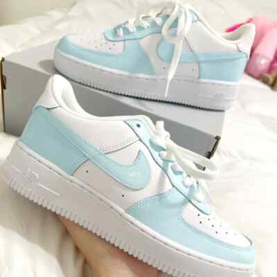 Air Force Low Custom White Shoes Art Icey Light Soft Baby Blue
