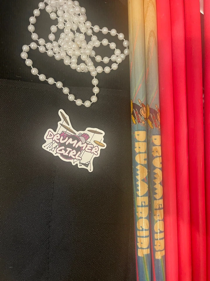 DRUMMER GIRL 3 双粉色蓝色鼓 2股珍珠棒袋可爱贴纸 — 第 3/4 张图片