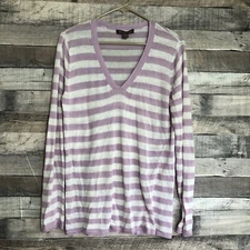 Tommy Bahama Sweater Womens Medium Purple White Stripes V Neck Pullover Ladies