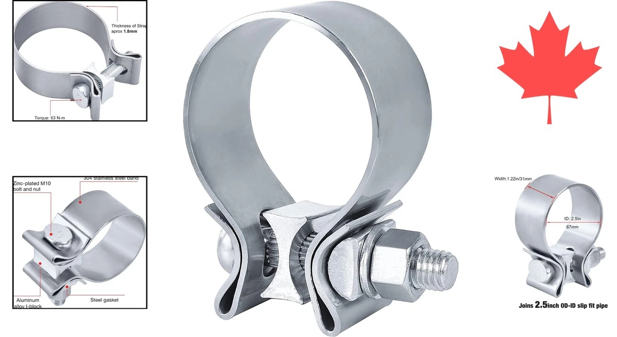 Stainless Steel Exhaust Clamp Narrow Band Easy Install 360 Force 2.5 Inch