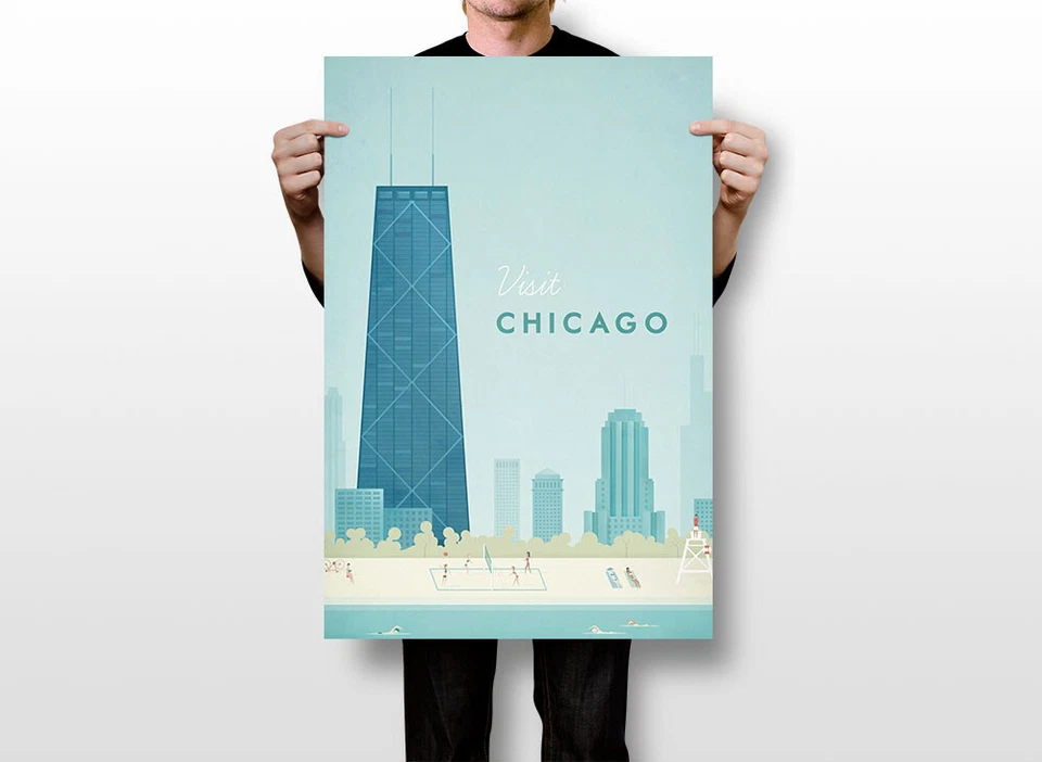 Чикаго путешествий город пейзаж винтажный картина стены искусства домашнего декора - плакат 20 x 30 - Изображение 3 из 3
