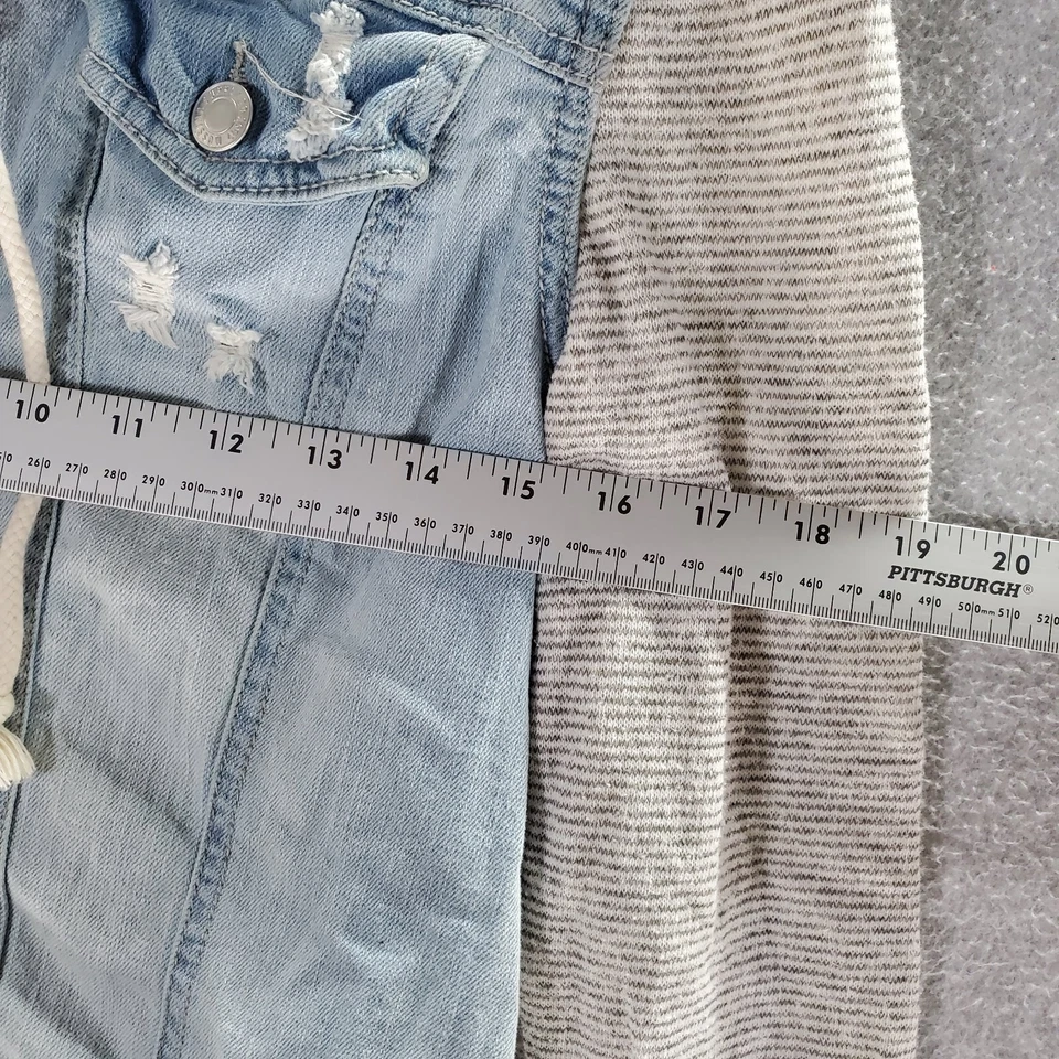 Suéter Mossimo Niñas Grande Azul Con Capucha Jean Demin Chaqueta Botón Delantero Foto 3 de 4