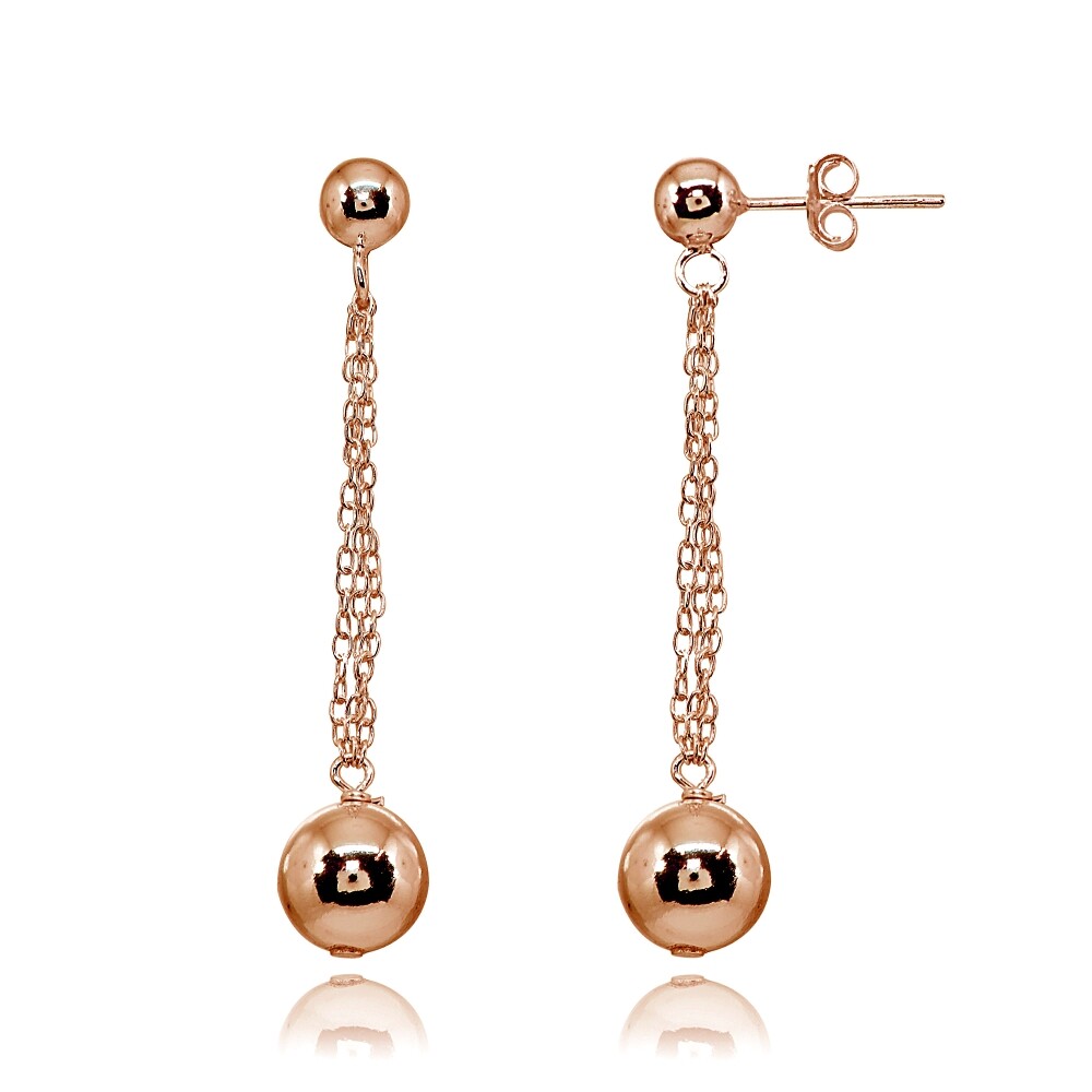 High Polished Double Bead Drop Dangle Stud Earrings in Rose