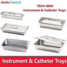 TECH-MED Stainless Steel Deep Instrument Trays w/ Lids, Autoclavable, High Grade