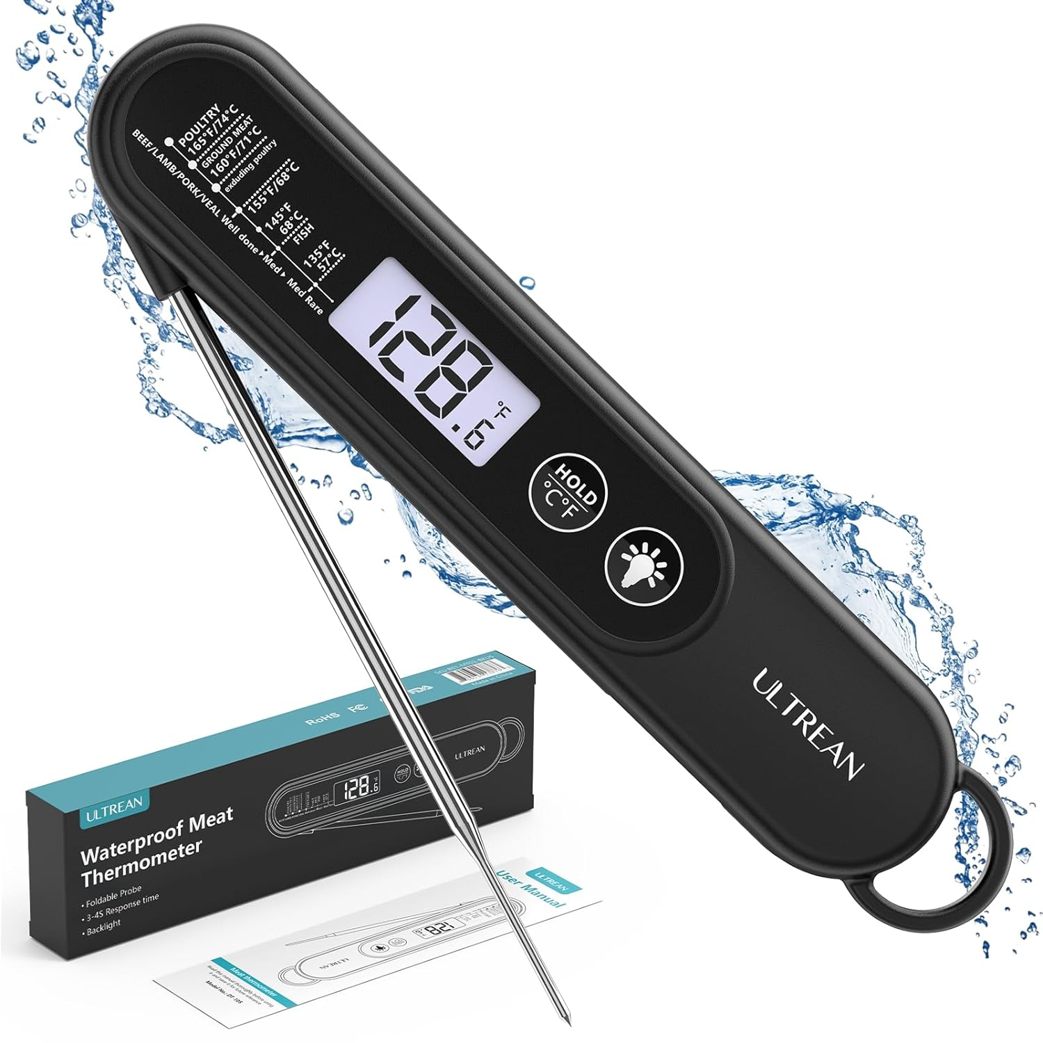 Meat Thermometer Instant Read for Grill and Cooking, 3 Seconds Fast Precise Digi-image
