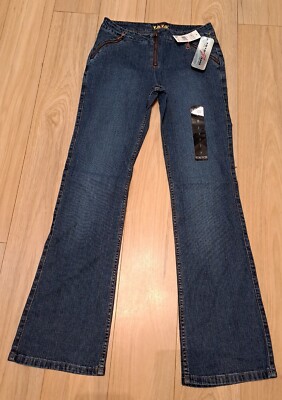 Y.O.Y.O You're On Your Own Women Jeans Sz 7 Zip Pockets Low Rise Stretch Dk Blue