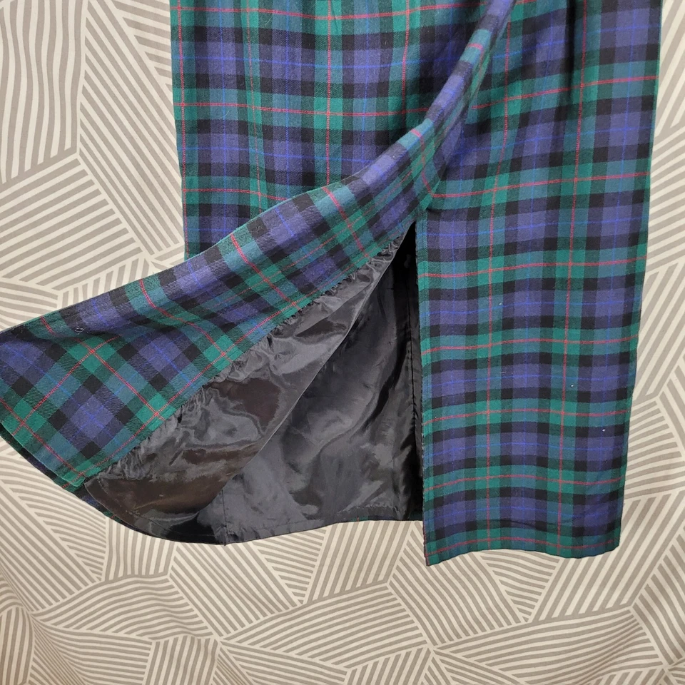 Crazy Horse 尺寸 12 Petite 格纹格子人造裹身裙蓝色绿色 Midi 长 — 第 4/4 张图片