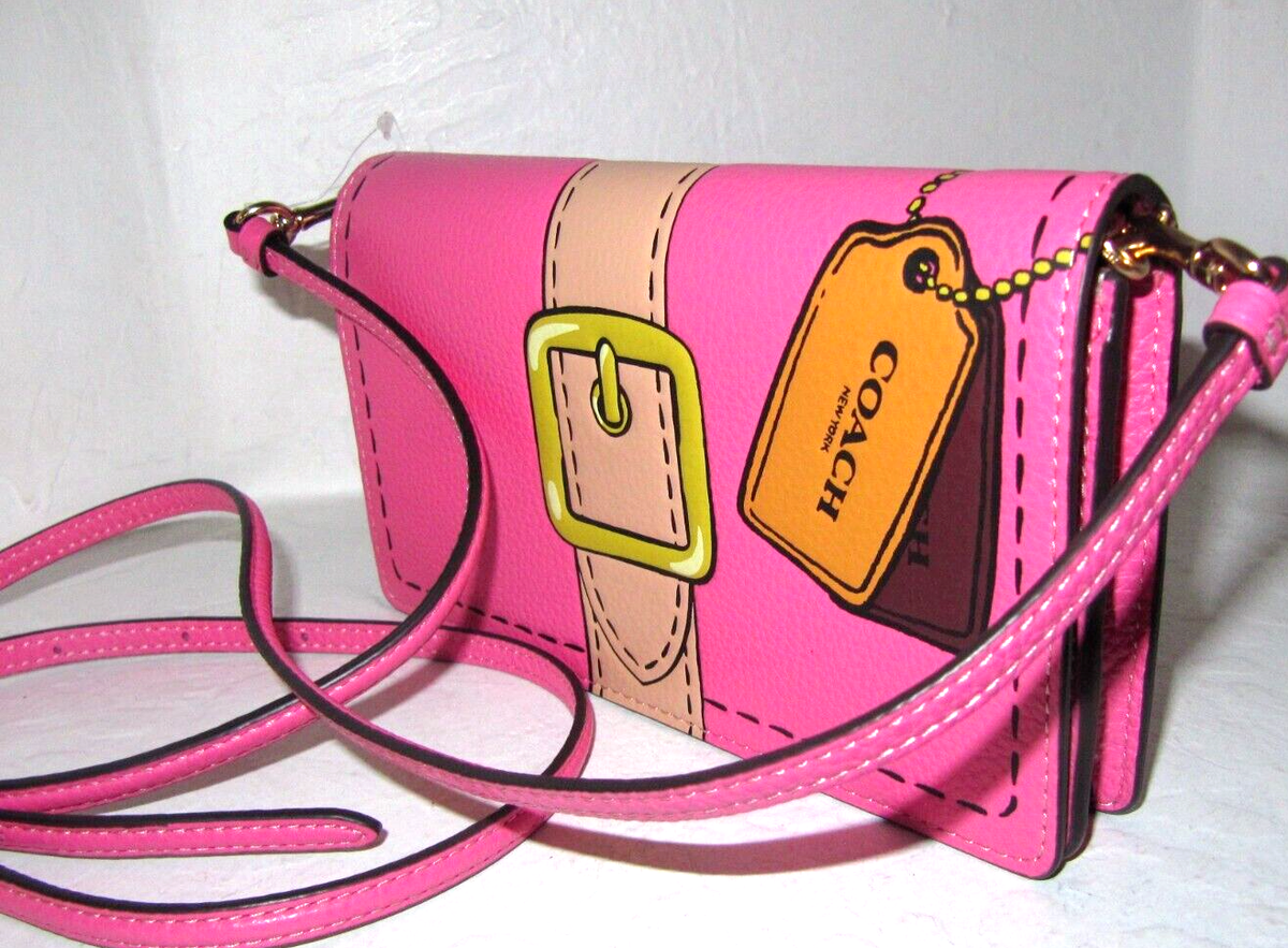 Coach CH181 Anna Fold over Clutch Crossbody Petunia Pink Trompe L