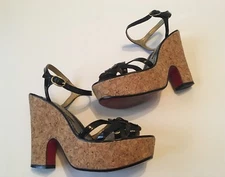 Poetic Licence Black Patent Leather Platform Cork Heel - Sandal Shoes Size 8.5 M